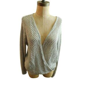 INC Size XL Silver Metallic Crochet Style Long Sleeve Knit Top NWT $79